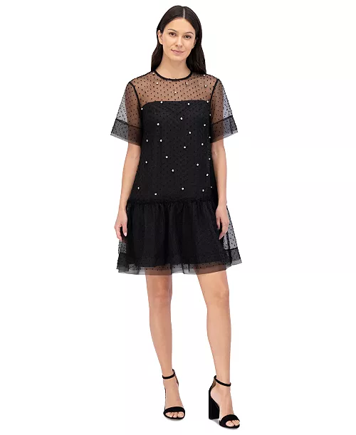 petite embellished organza dress