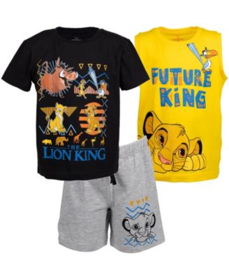 Toddler Boys Lion King Toy Story Mickey Mouse Cars T-Shirt Tank Top and French Terry Shorts 3 Piece Outfit Set to