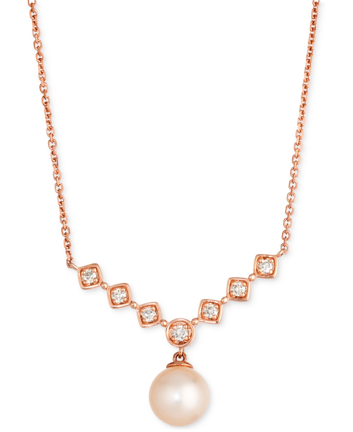 Pink Freshwater Pearl (8mm) & Nude Diamond (1/5 ct. t.w.) Adjustable 19" Statement Necklace in 14k Rose Gold - 14K Strawberry Gold Adjustable