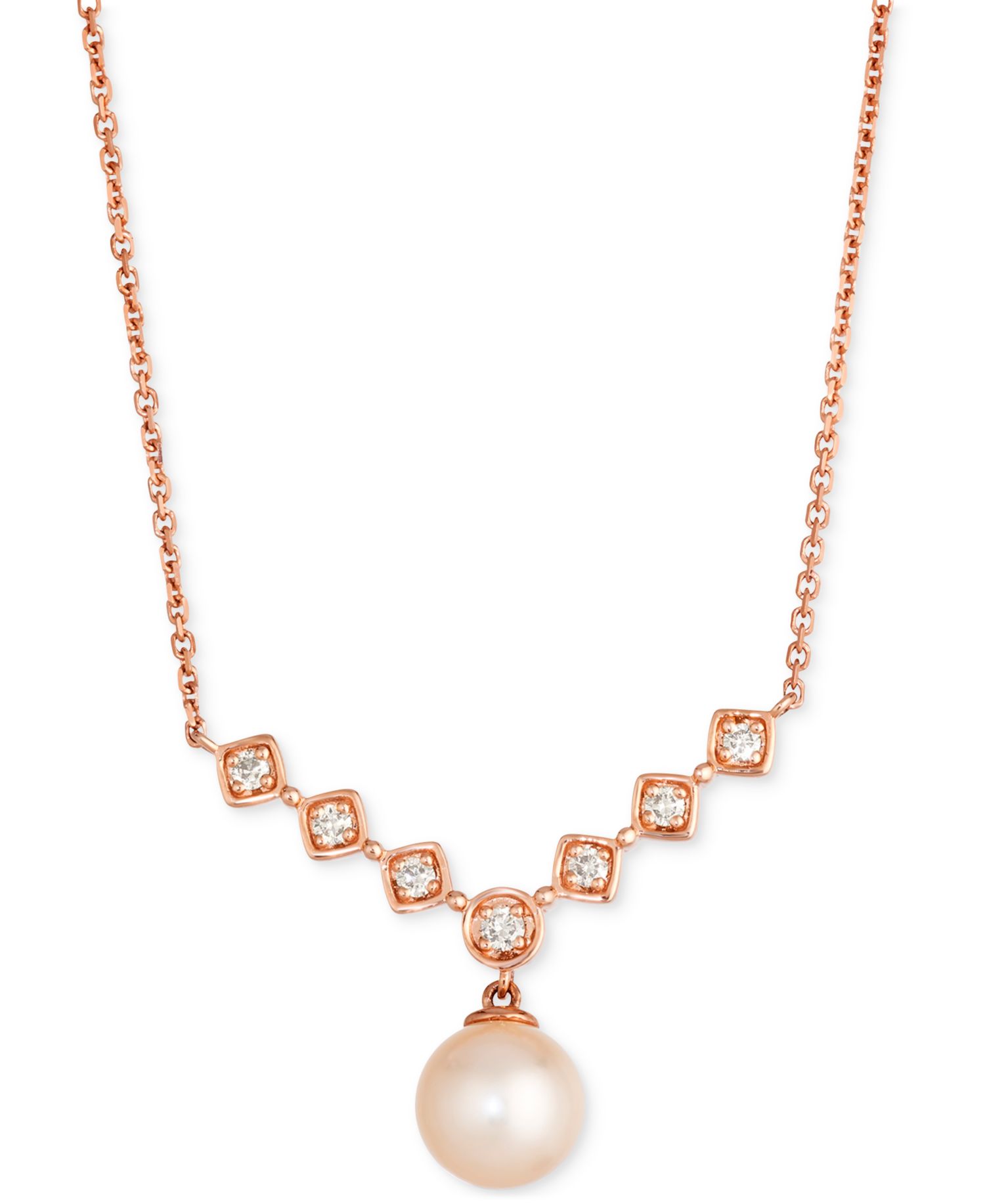 Pink Freshwater Pearl (8mm) & Nude Diamond (1/5 ct. t.w.) Adjustable 19" Statement Necklace in 14k Rose Gold