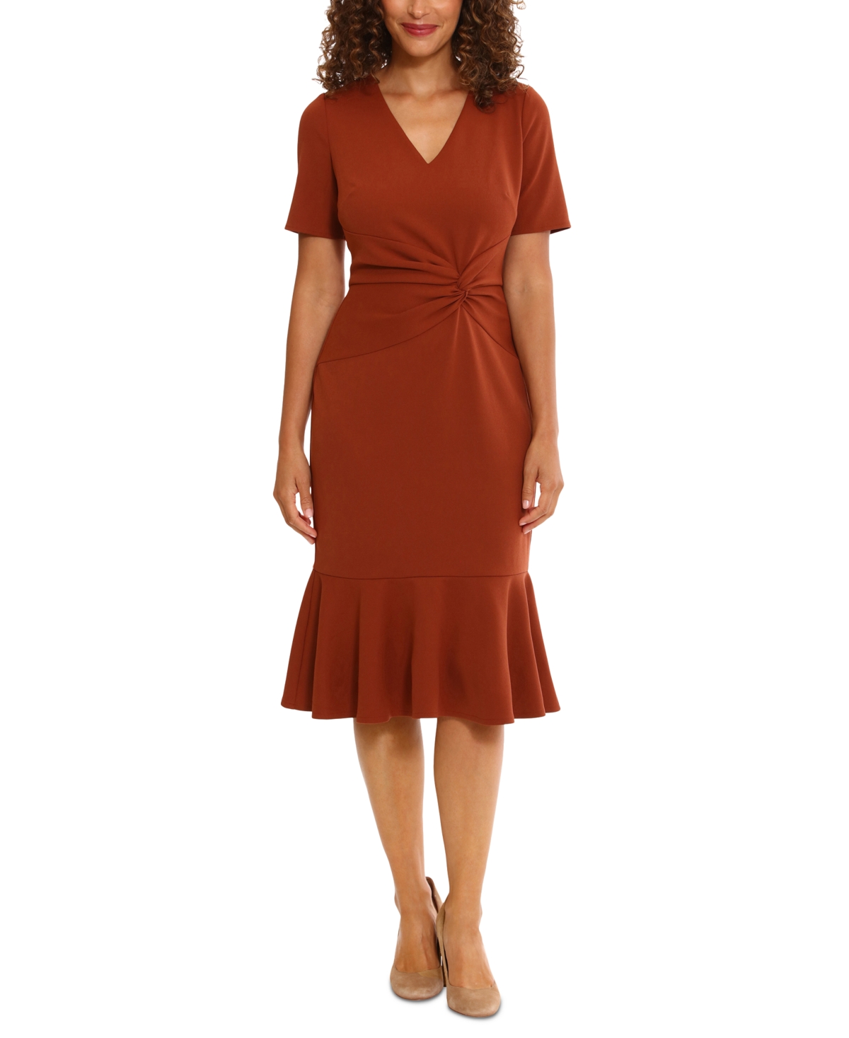 Women's Twisted Flounce-Hem Midi Dress - Cactus
