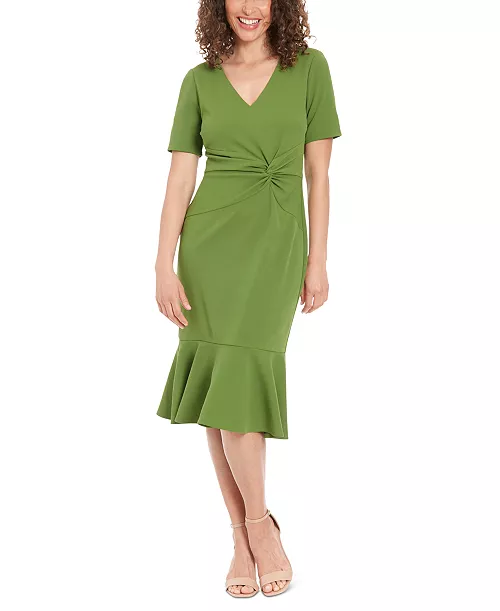 women's twisted flounce-hem midi dress