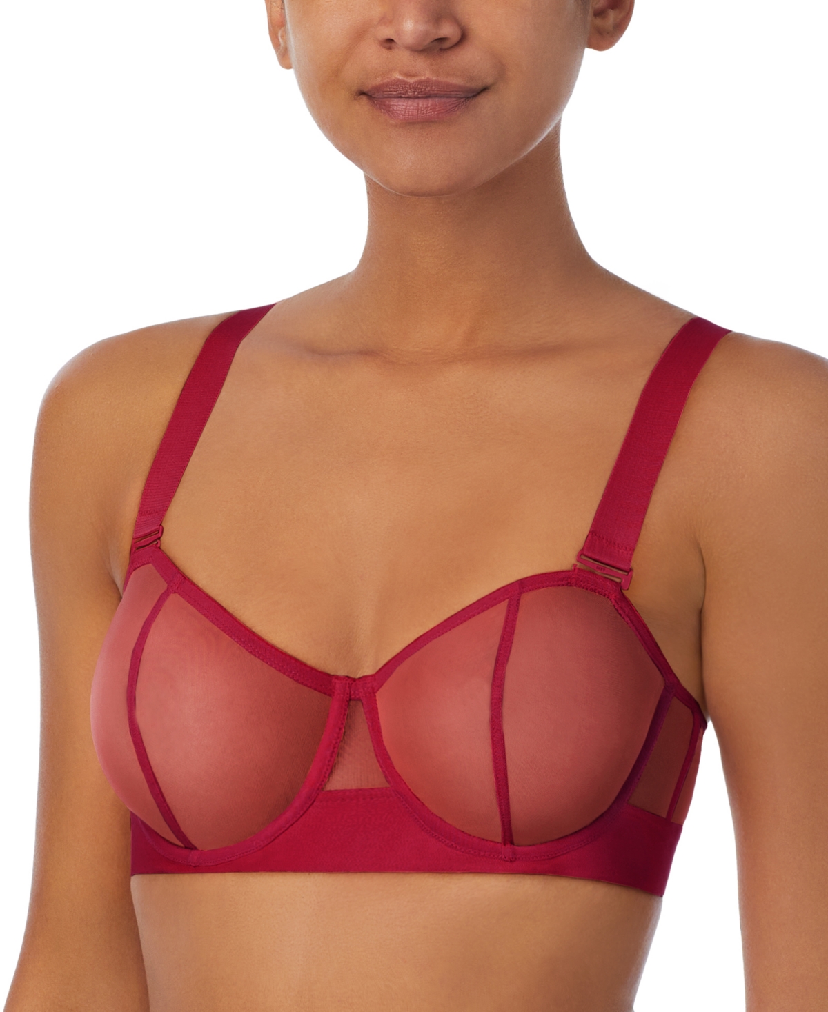 Shop Dkny Sheers Unlined Mesh Bralette Dk4084 In Persian Red