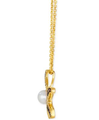 Ombr&eacute;&reg; Freshwater Pearl (5mm) & Chocolate Ombr&eacute; Diamond (1/3 ct. t.w.) Starfish Adjustable 19" Pendant Necklace in 14k Gold