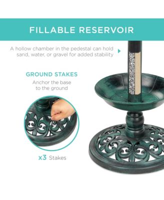 Solar Lighted Pedestal Bird Bath w/ Planter, Integrated Panel