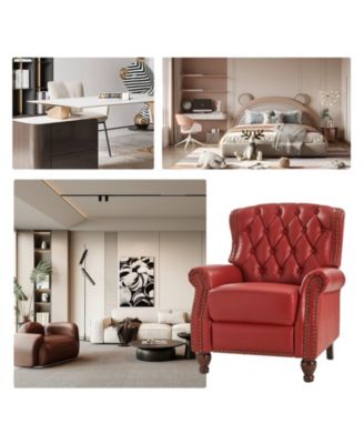 Justine Wooden Upholstery Genuine Leather Recliner with Tufted Back