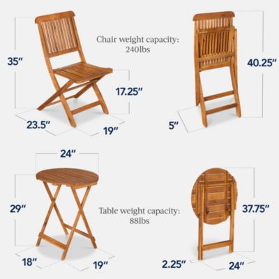 3-Piece Acacia Wood Bistro Set, Folding Patio Furniture w/ 2 Chairs, Table