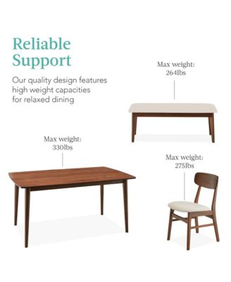 6-Piece Mid-Century Modern Upholstered Wooden Dining Set w/ 4 Chairs, Bench