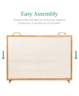 38x27in Single Panel Fireplace Screen Handcrafted Steel Mesh Spark Guard w/ Handles