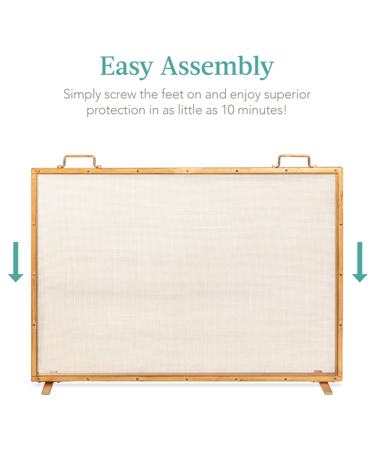 Best Choice Products 38x27in Single Panel Fireplace Screen Handcrafted Steel Mesh Spark Guard w/ Handles