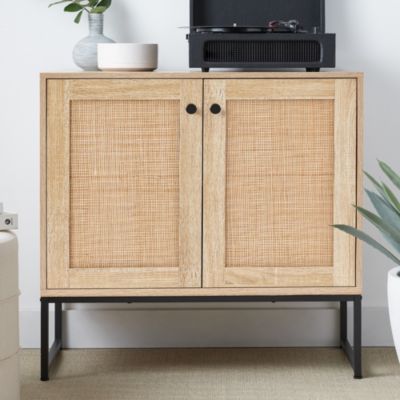 2-Door Rattan Storage Cabinet, Accent Furniture, Cupboard w/ Non-Scratch Foot Pads