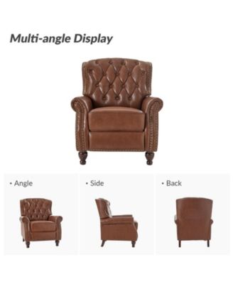 Justine Wooden Upholstery Genuine Leather Recliner with Tufted Back