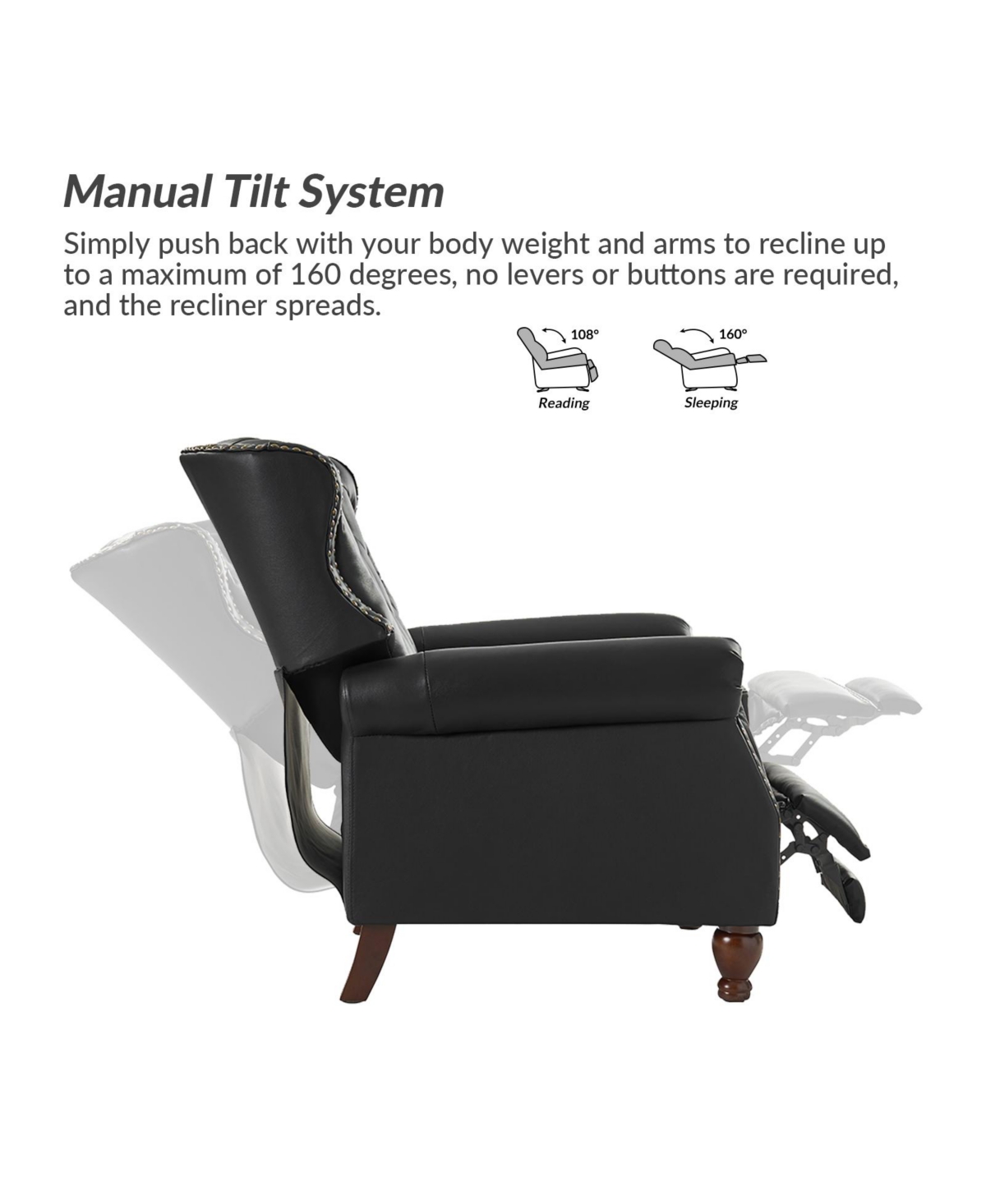 Hulala Home Justine Wooden Upholstery Genuine Leather Recliner with Tufted Back