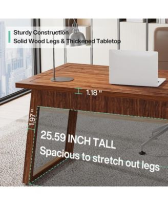 Home Office Executive Desk: 55 Inches Solid Wood Computer Desk with Drawer, Rustic PC Laptop Desk Workstation Furniture, Walnut Brown