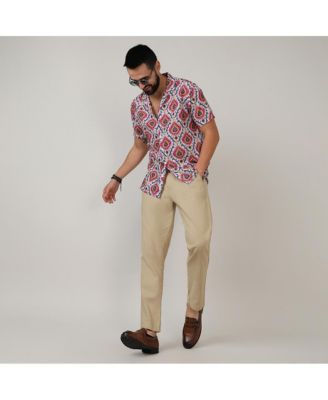 Men's Crimson Red & Ivory White Ethnic Shirt