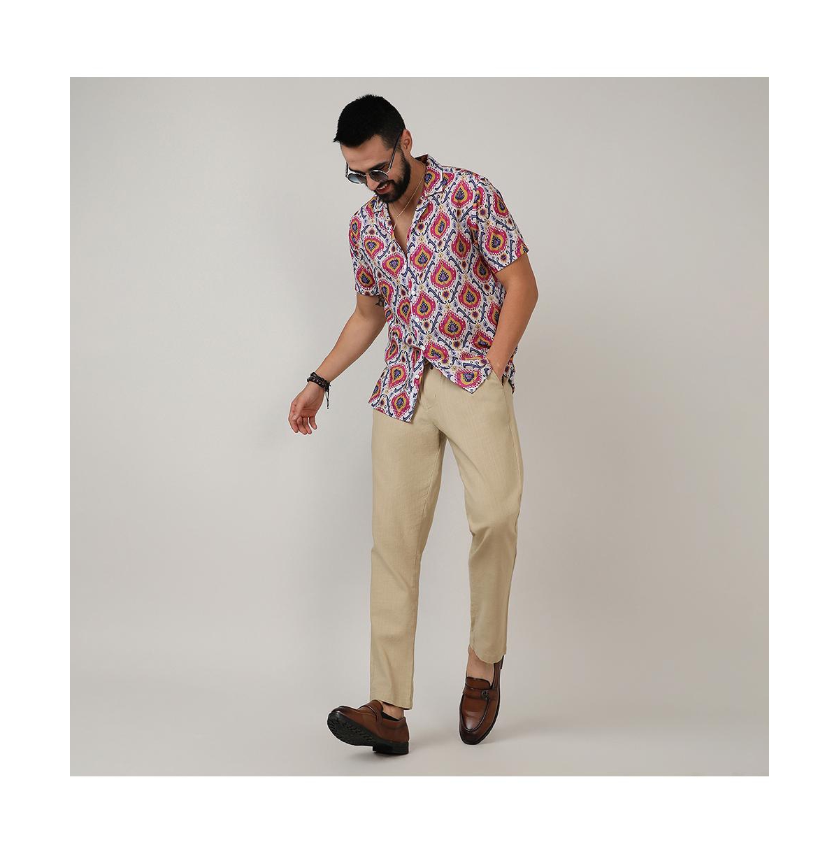 Campus Sutra Men's Crimson Red & IvoryEthnic Shirt - White