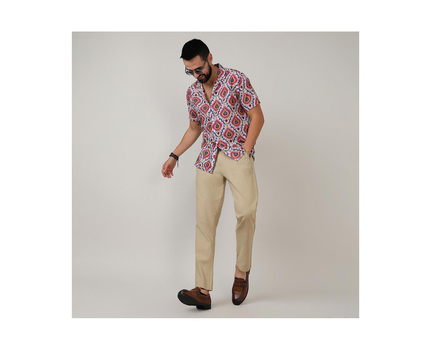 Men's Crimson Red & Ivory White Ethnic Shirt
