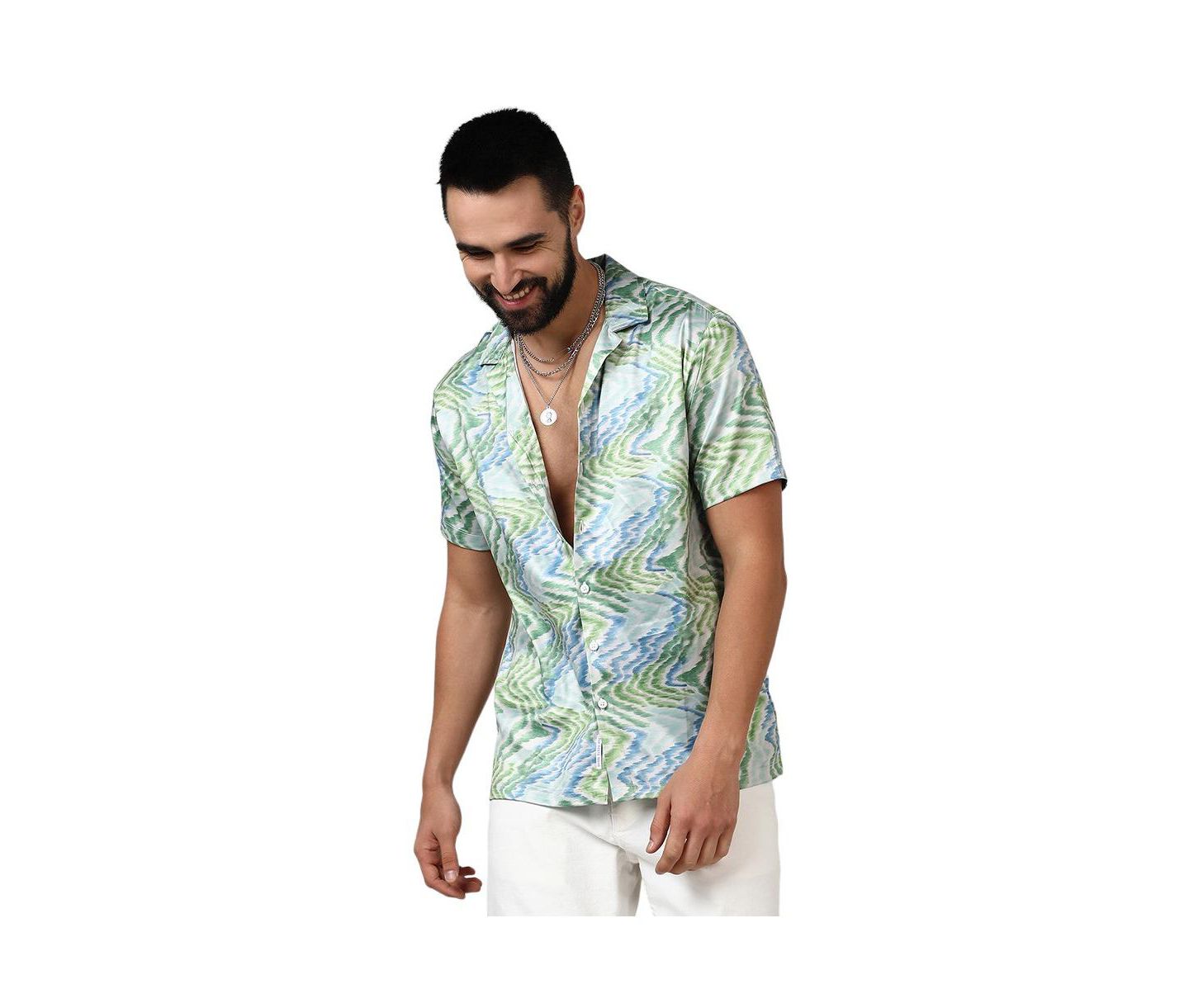 Мужская рубашка Cahoot Campus Sutra Grass Green & Navy Blue Ripple, цвет: Синий — фото 1