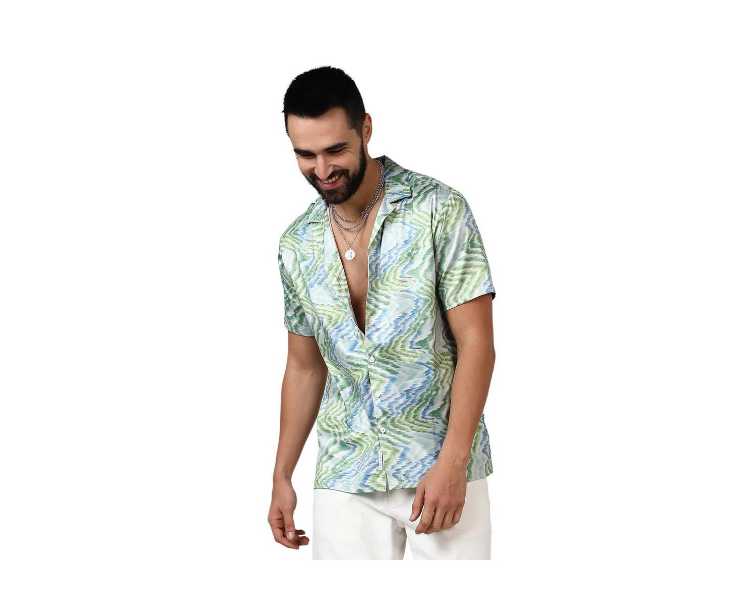 Men's Grass Green & Navy Blue Ripple Shirt
