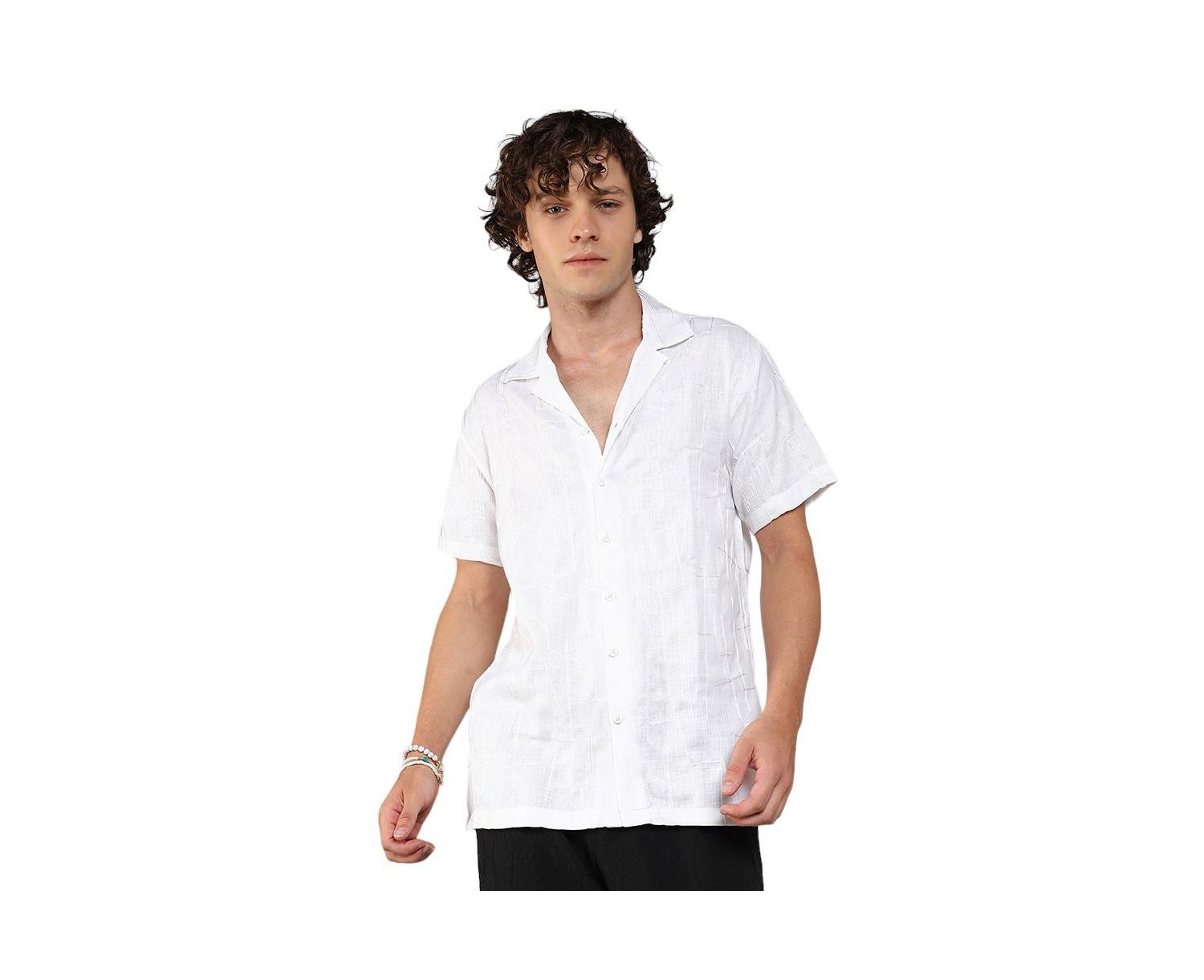 Men's Chalk White Embroidered Heathered Shirt