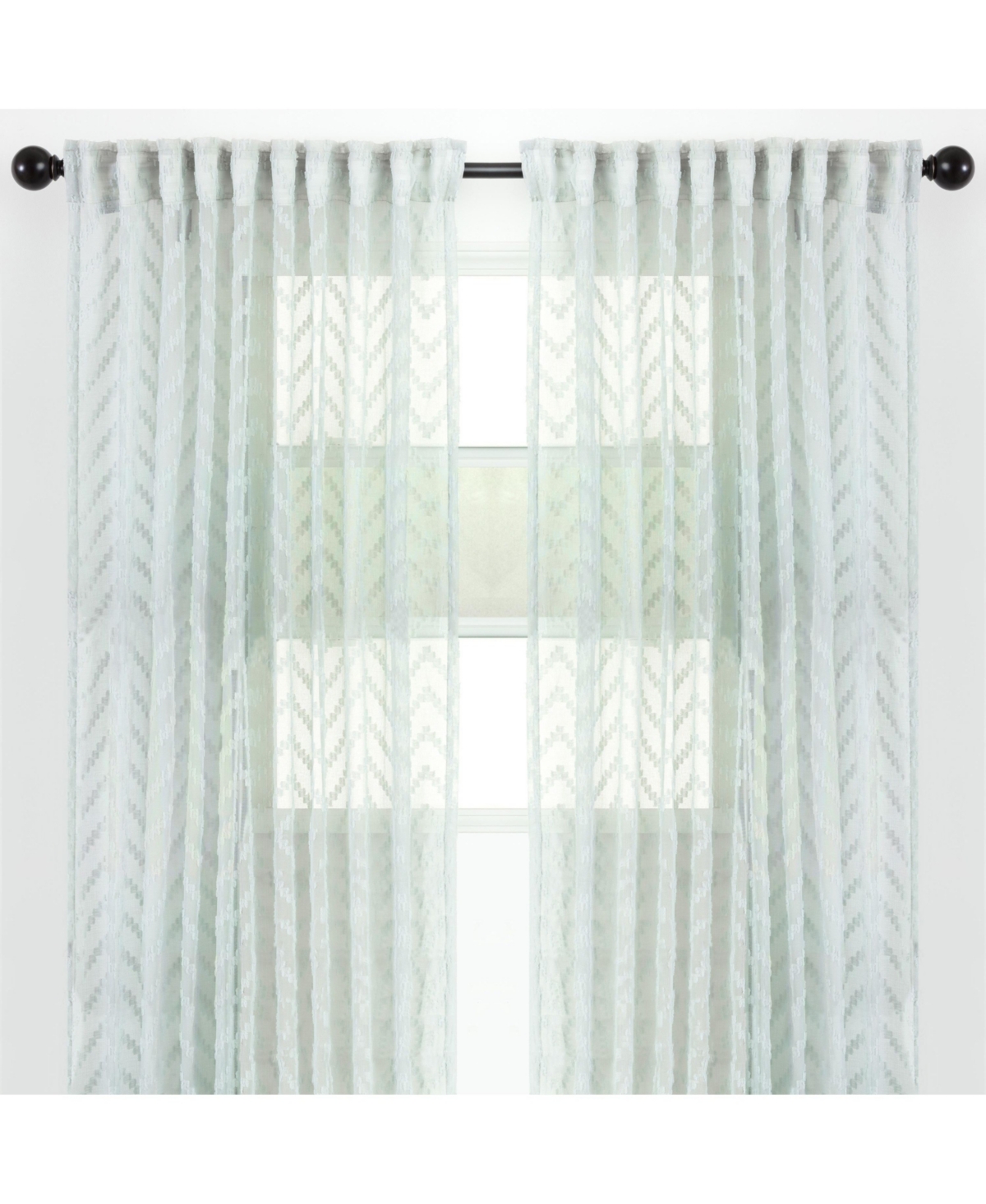 Premium 2-Panel Moroccan Embroidered Design Textured Sheer Curtain Panels - for Windows Living Room Bedroom Kitchen Office - Translucent Wind