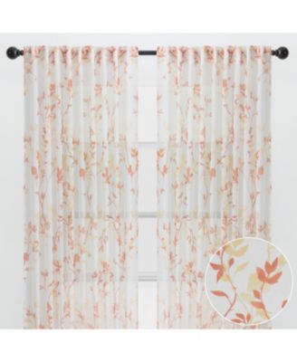 Premium 2-Panel Floral Textured Sheer Curtain Panels - 3-in-1 Back Tab, Rod Pocket, Ring Tab - 52 x 63 Inches