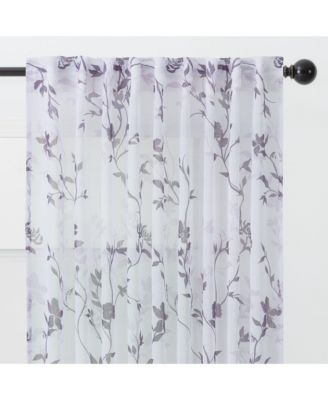 Premium 2-Panel Floral Textured Sheer Curtain Panels - 3-in-1 Back Tab, Rod Pocket, Ring Tab - 52 x 63 Inches