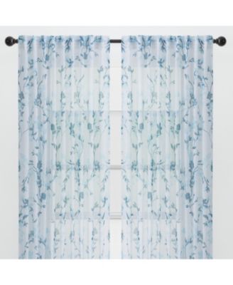 Premium 2-Panel Floral Textured Sheer Curtain Panels - 3-in-1 Back Tab, Rod Pocket, Ring Tab - 52 x 63 Inches