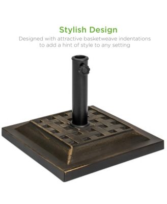 26lb Heavy-Duty Steel Square Patio Umbrella Base Stand w/ Decorative Basketweave Pattern - Bronze