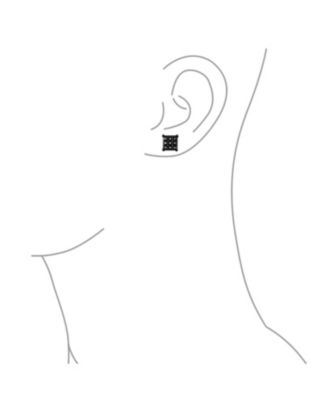 Black Invisible Cut Square CZ Checkboard Cubic Zirconia Prong Basket Set Stud Earrings Sterling Silver