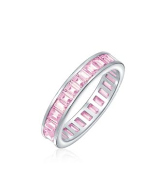 Cubic Zirconia Channel Set Rectangle Baguette CZ Eternity Ring Band Yellow Gold Plated .925 Sterling Silver 4MM Stackable Rings