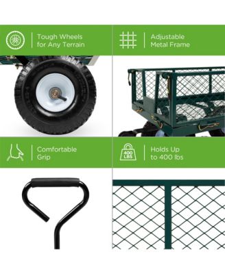 Heavy-Duty Steel Garden Wagon Lawn Utility Cart w/ 400lb Capacity, Removable Sides, Handle - Gray