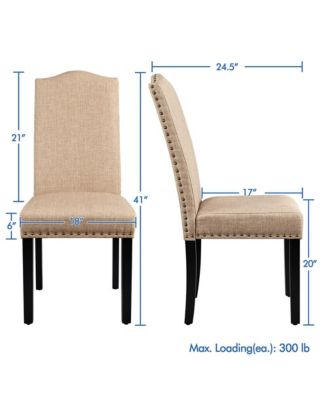 Set of 2  Fabric Upholstered Classic Dining Chair with Tall Back and Solid Wood Legs Khaki