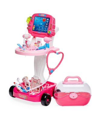 Play Doctor Kit for Kids, Pretend Medical Station Set with Carrying Case, Mobile Cart