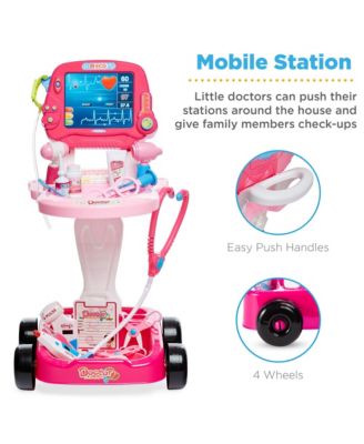 Play Doctor Kit for Kids, Pretend Medical Station Set with Carrying Case, Mobile Cart