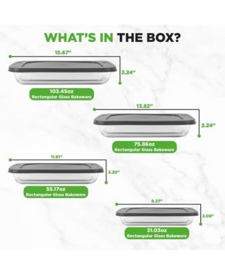 4 Sets of High Borosilicate Rectangular Glass Bakeware Set with PE Lid (Red)