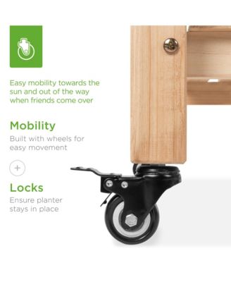 Raised Garden Bed 48" x 23" x 32" Wood Mobile Elevated Planter with Wheel Locks, Shelf and Liner