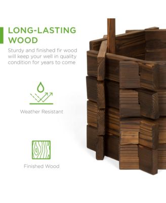 Rustic Wooden Wishing Well Planter Outdoor Home Decor for Patio, Garden, Yard w/ Hanging Bucket