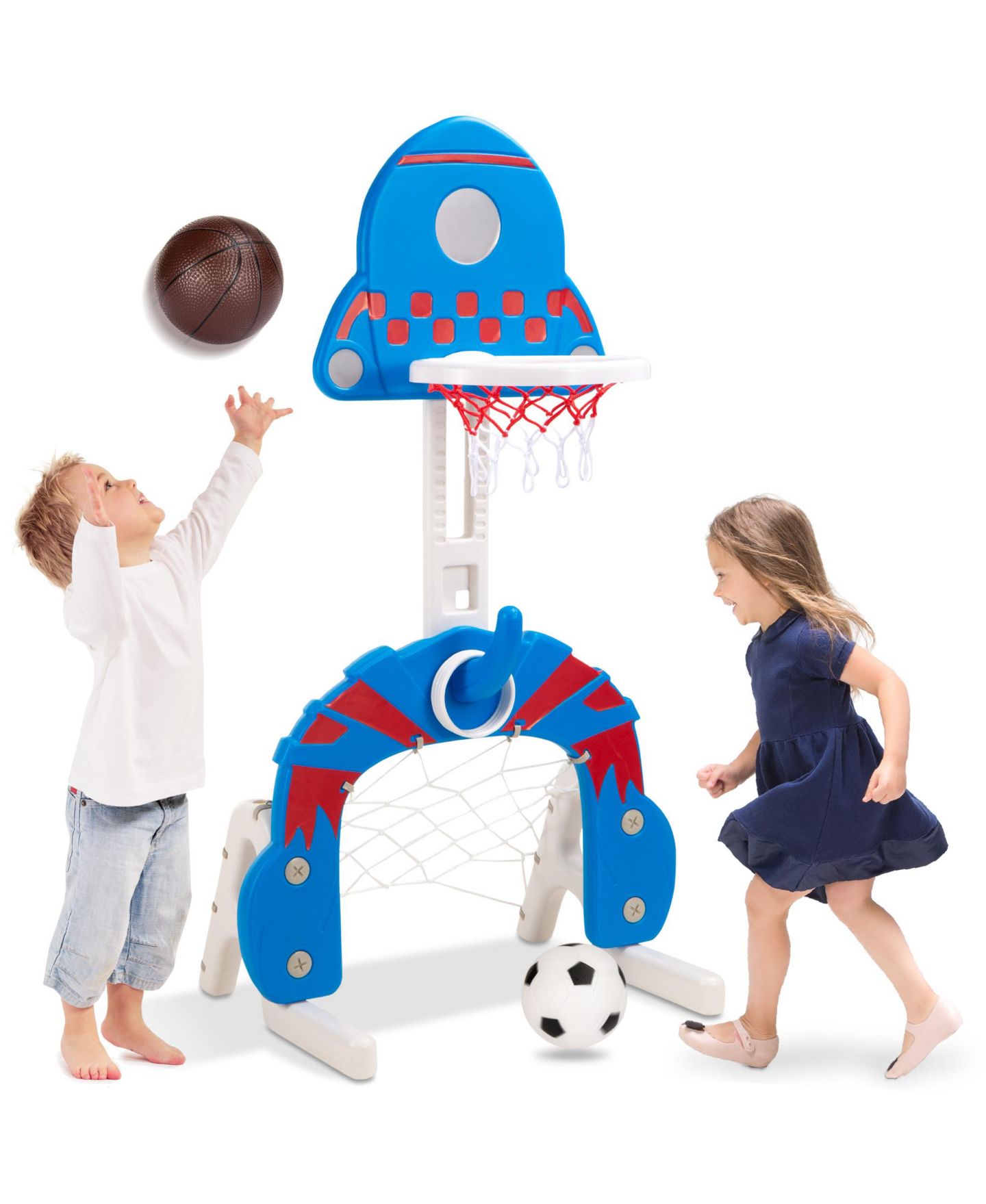 Детский игровой набор Best Choice Products 3-in-1 Toddler Basketball Hoop Adjustable Play Set, Ages 3+, цвет: Синий — фото 1