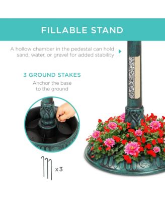 Solar Outdoor Bird Bath Pedestal Fountain Garden Decoration w/ Fillable Planter Base