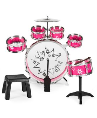 11-Piece Kids Starter Drum Set w/ Bass Drum, Tom Drums, Snare, Cymbal, Stool, Drumsticks