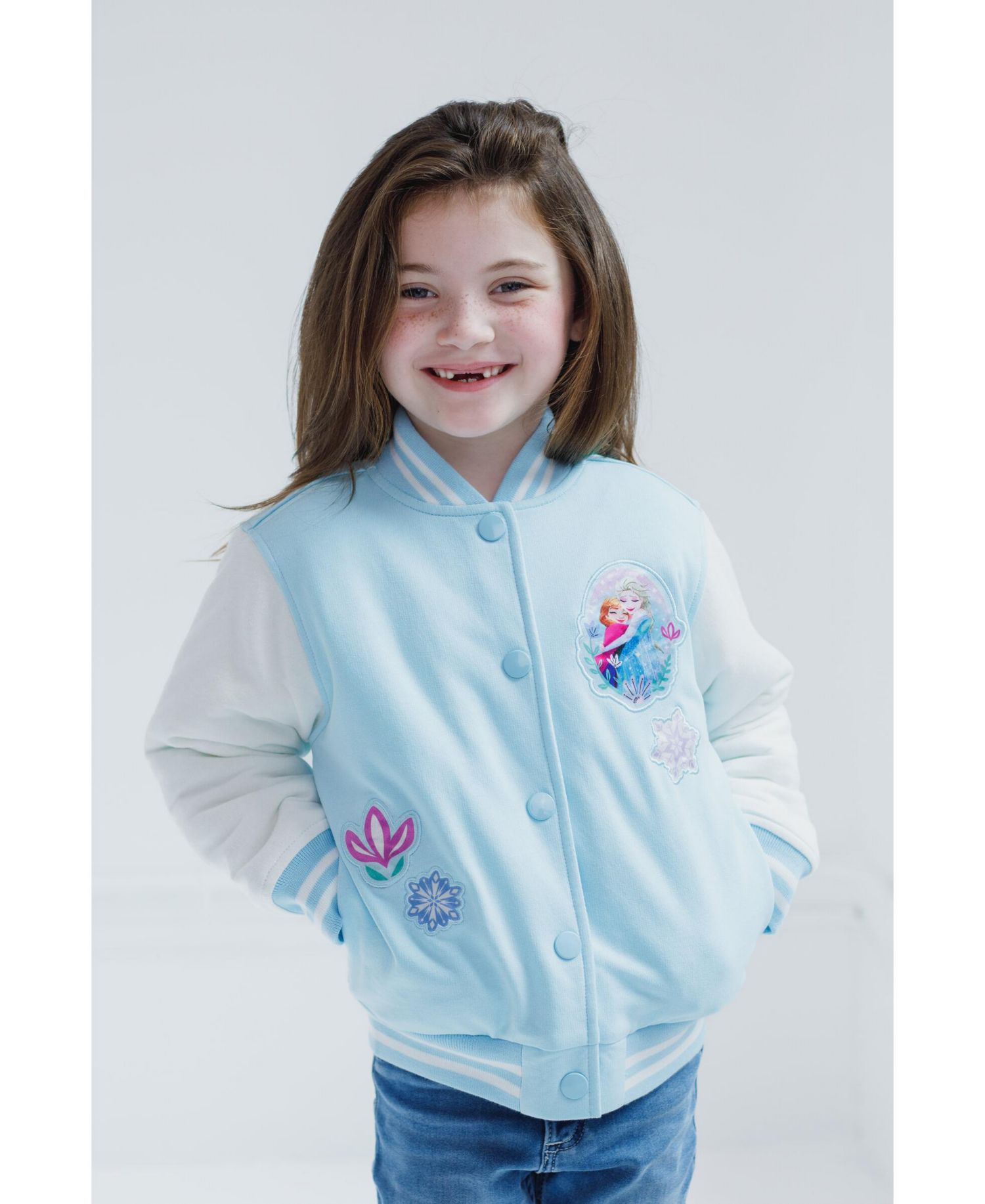 Disney Minnie Mouse Lilo & Stitch Moana French Terry Varsity Bomber Jacket