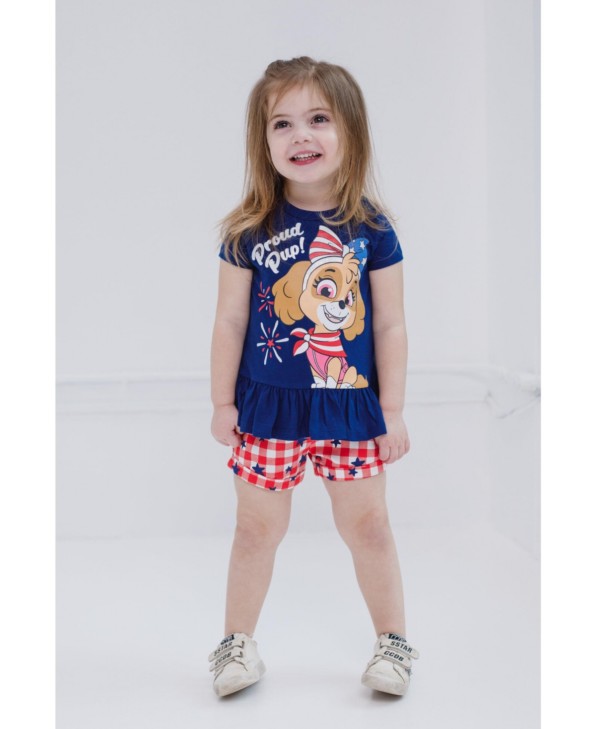 Paw Patrol Girls Skye July 4th Peplum T-Shirt and Twill Shorts Outfit Set to -/ white / blue