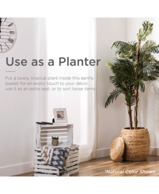 Vintage Multipurpose Hyacinth Storage Organizer Tote Basket w/ Lid