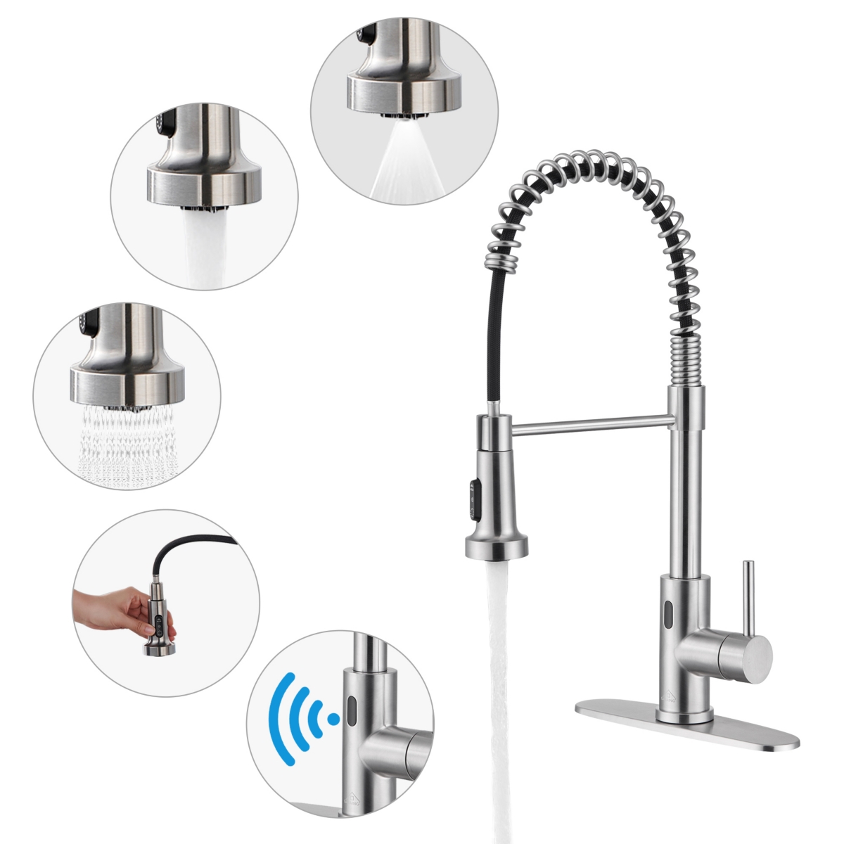 Casainc 1.8 Gpm Pull Down Touchless Sensor Single Handle Kitchen Faucet with Accessories - Silver
