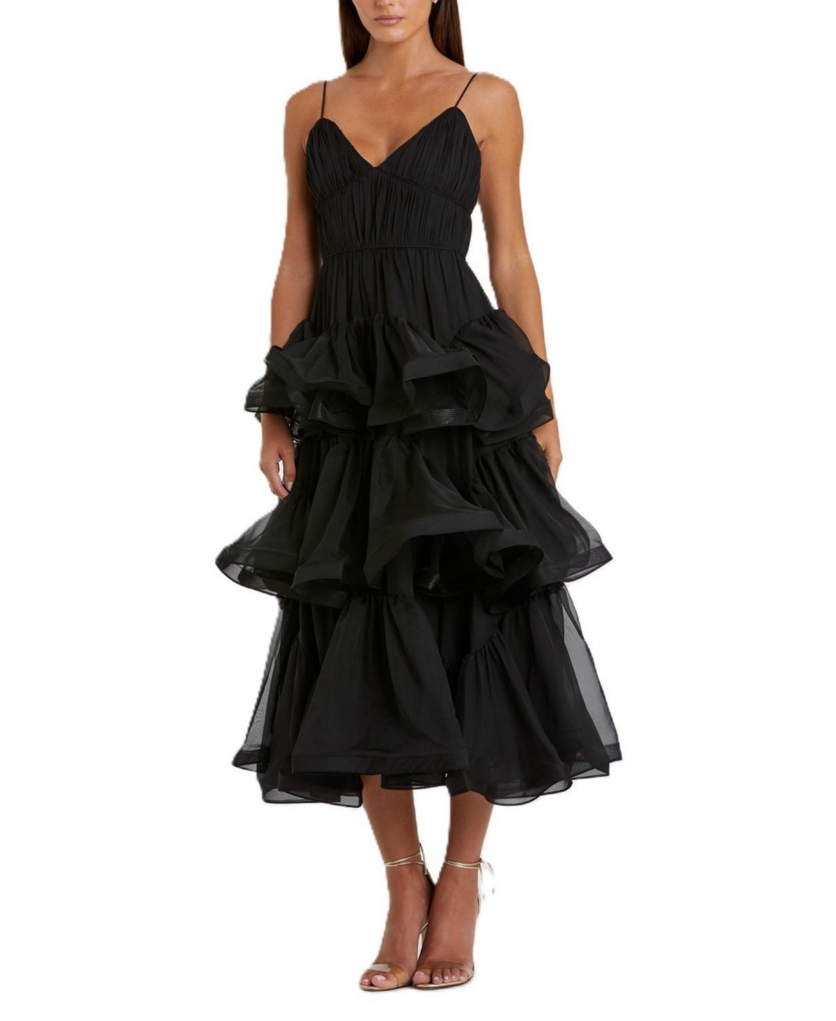 Mac Duggal Women's Tiered V-Neck Dress