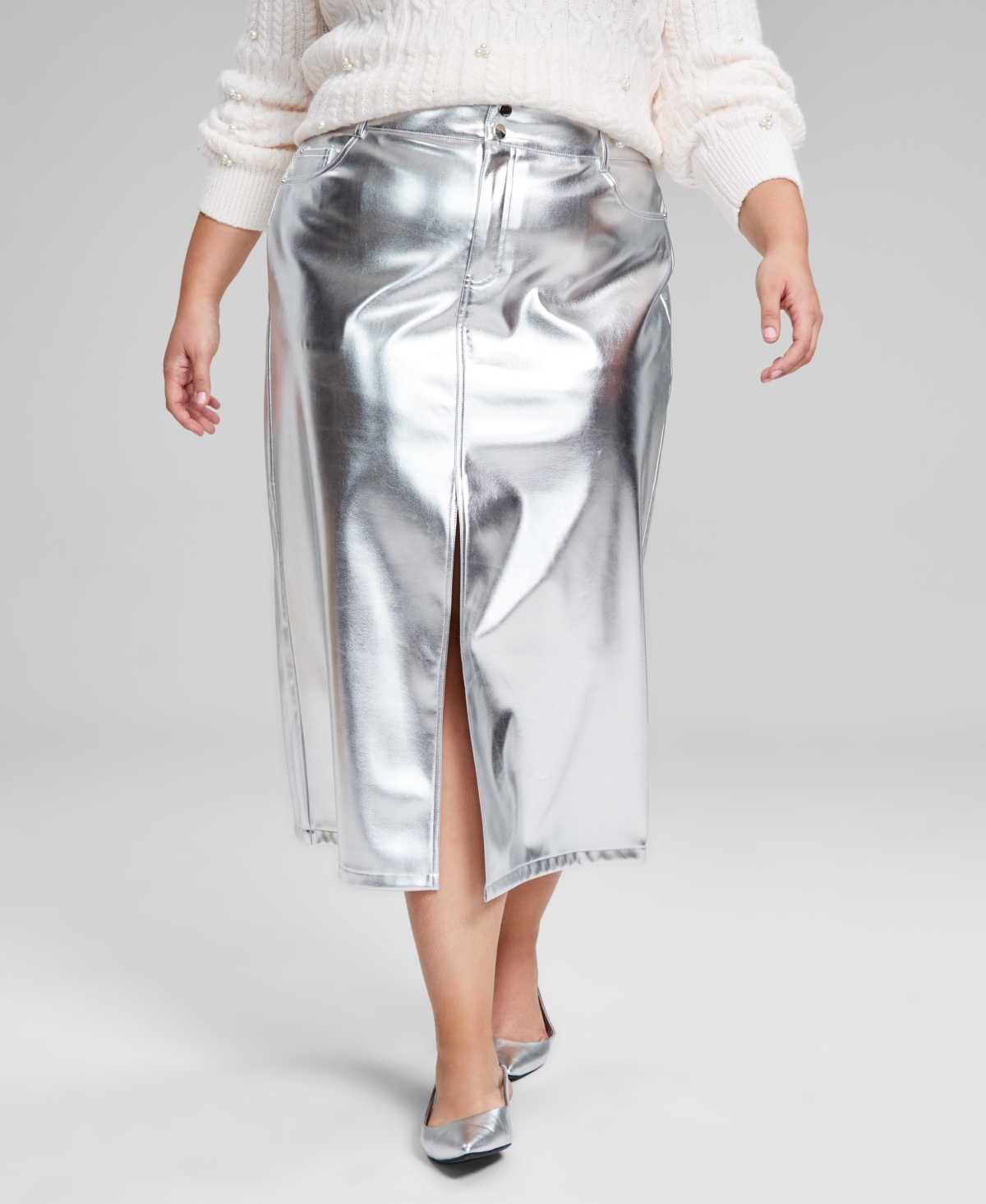 AND NOW THIS TRENDY PLUS SIZE METALLIC MIDI SKIRT, CREATED FOR MACY'S 