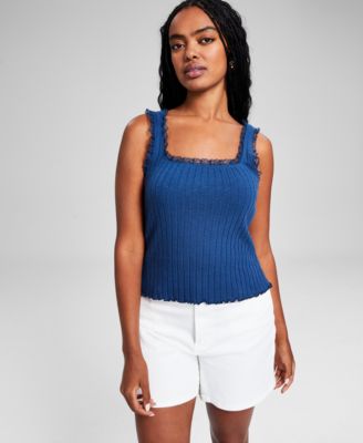 And Now This - Women's Lace-Trim Ribbed-Knit Tank Top