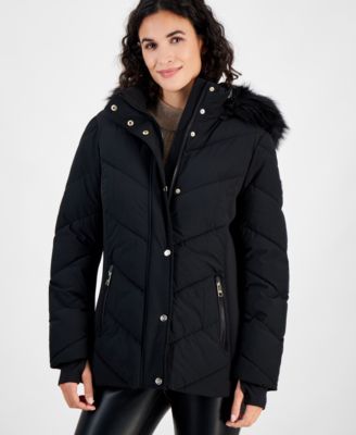 Michael Kors - Women's Faux-Fur-Trim Hooded Puffer Coat