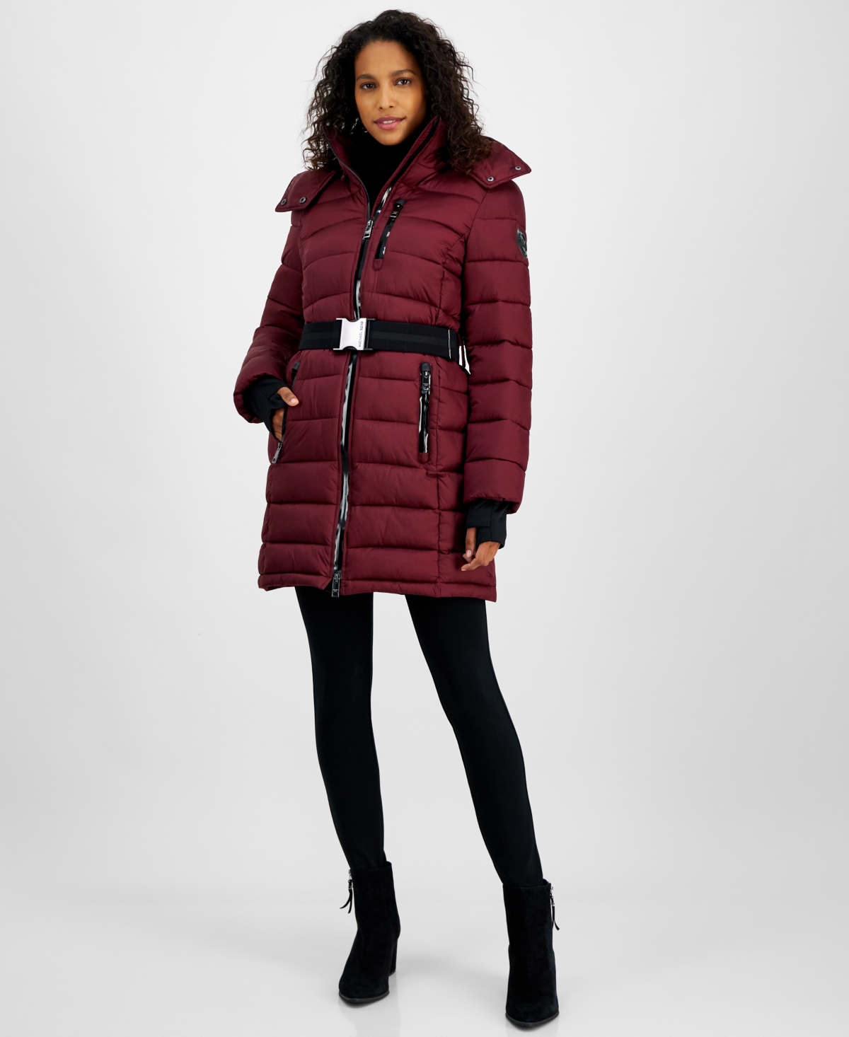 Michael Michael Kors Women's Belted Hooded Puffer Coat, Created for Macy's